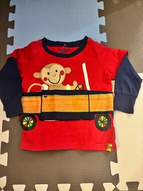 Red & Navy Monkey Train Long Sleeve Toddler Tee